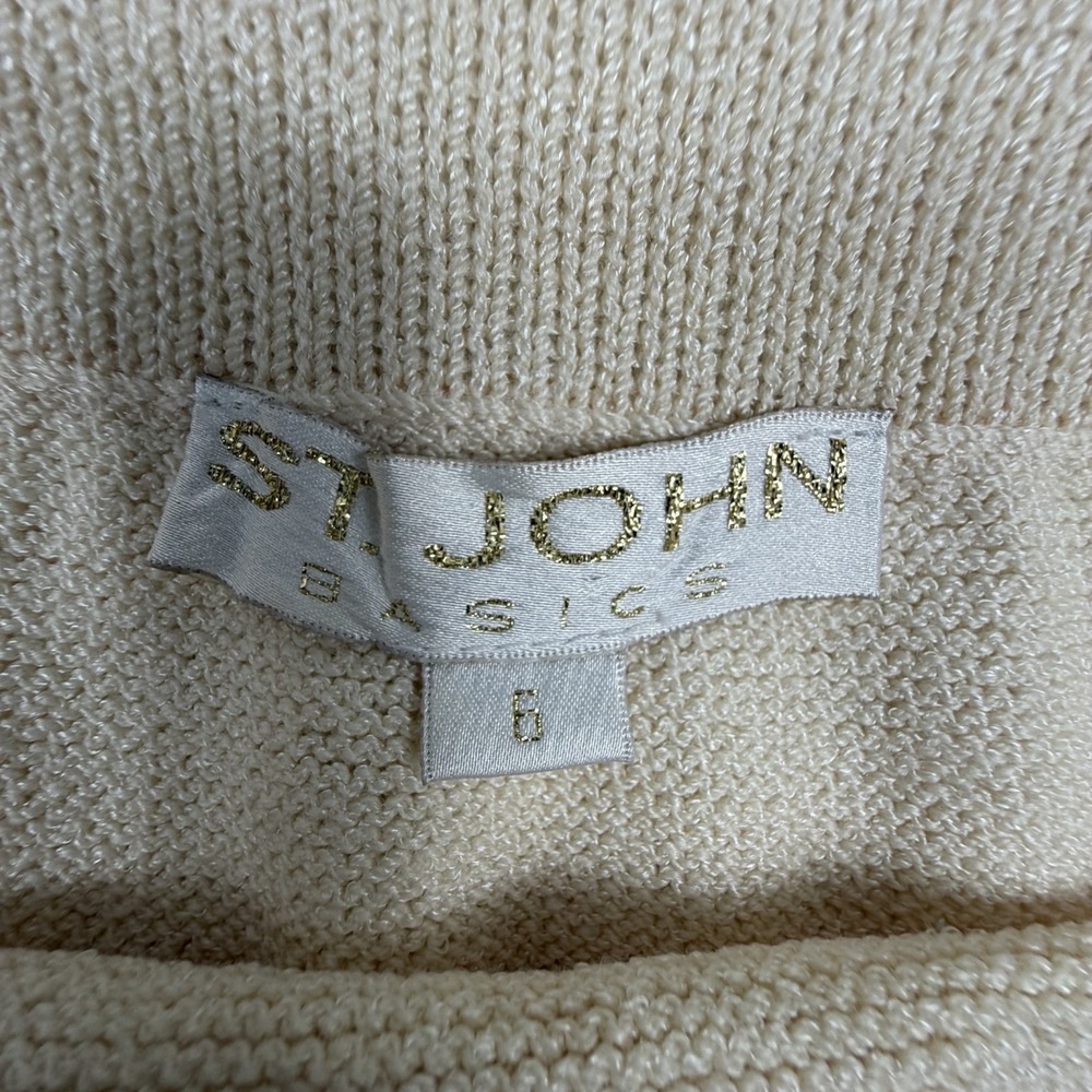 St. John Basics Santana Knit Cream Wool Pencil Skirt Size 6 Vintage - Picture 2 of 6